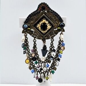 Vintage Sorrelli Rare Multistrand Crystal Pearl Dangle Brooch Pin Signed